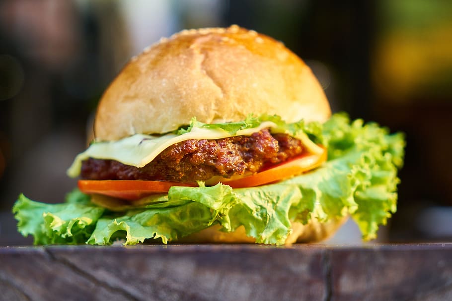 selective focus photography of burger on brown surface, Bread, HD wallpaper