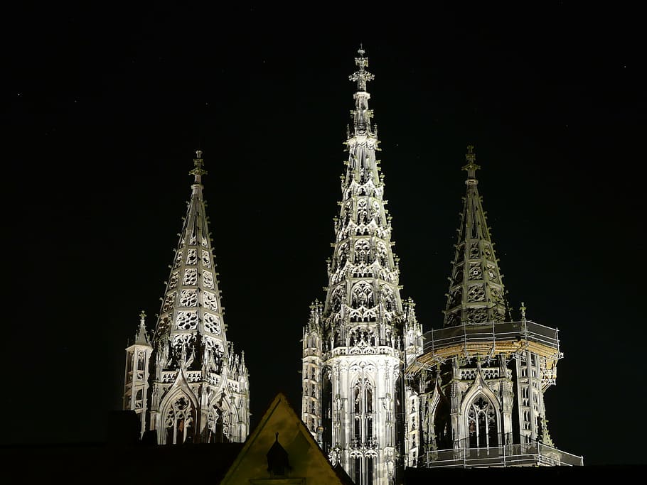 HD wallpaper: ulm cathedral, night photograph, spires, towers ...