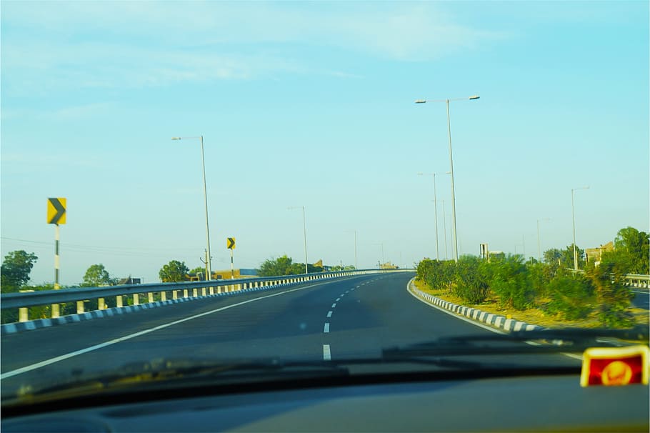 road, driving, dash, windshield, signs, transportation, car HD wallpaper