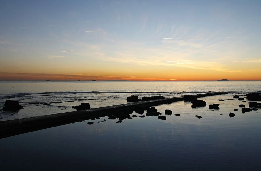 Sunset, Sea, Evening, Twilight, abendstimmung, beach, setting sun HD wallpaper