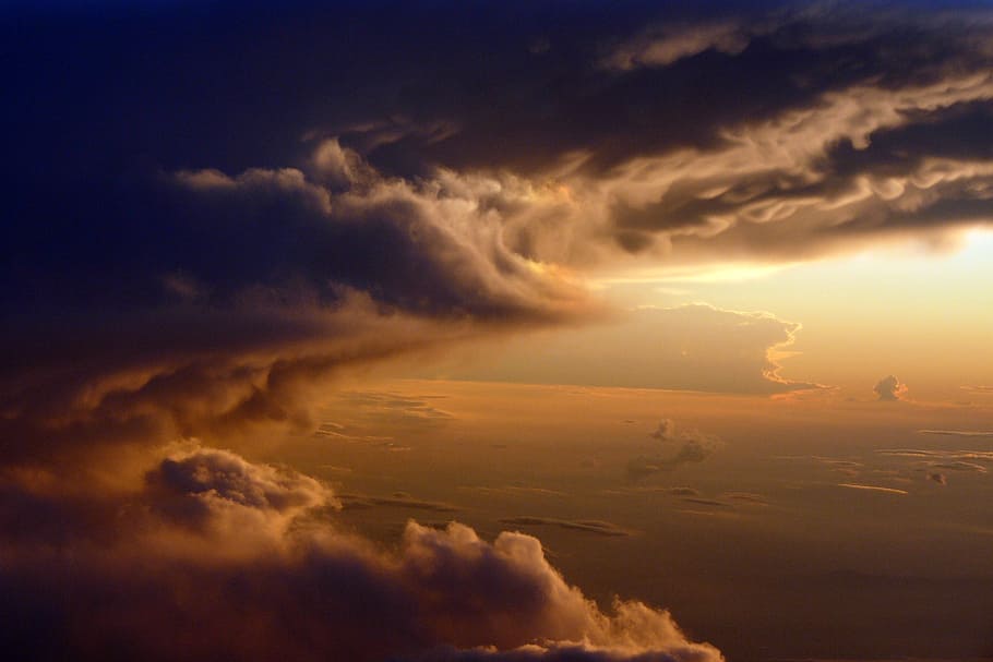 aerial shot of clouds, india, the plane, sky, nature, sunset HD wallpaper