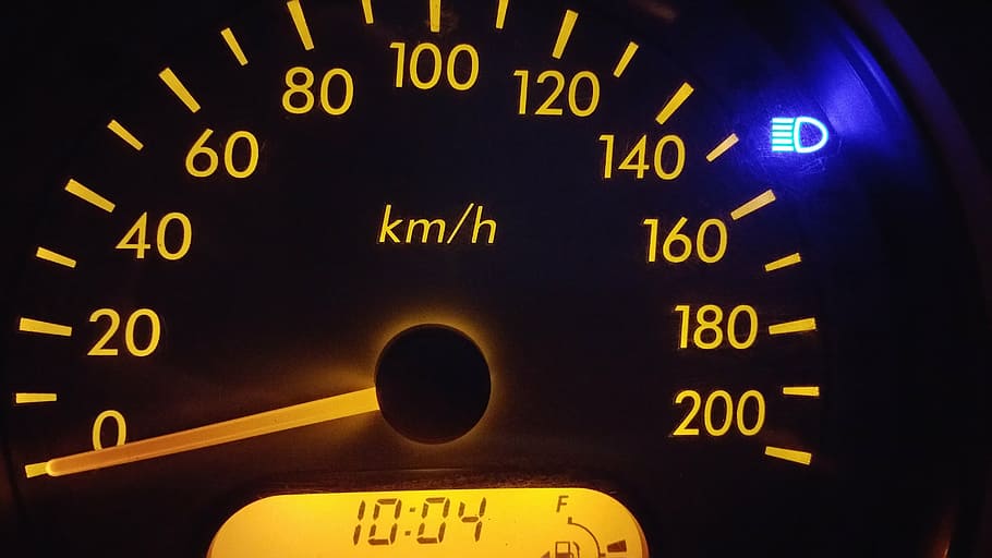 black and yellow speedometer, car, dashboard, glow, night, odometer HD wallpaper