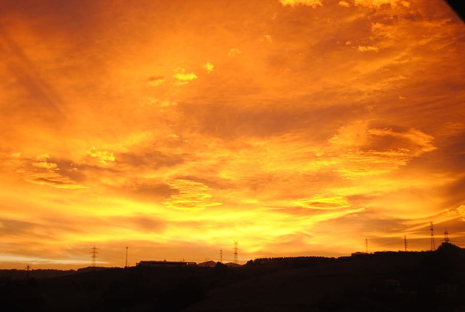 Sunset, Red, Heaven, sky, silhouette, orange color, dramatic sky HD wallpaper