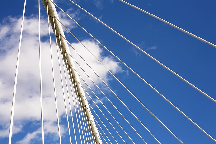 bilbao, calatrava, bridge, sky, cloud - sky, nature, blue, bridge - man made structure, HD wallpaper