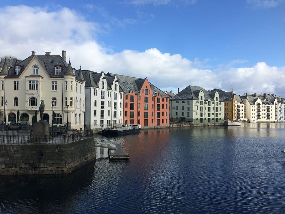 alesund, norway, architecture, europe, house, town, water, urban Scene HD wallpaper