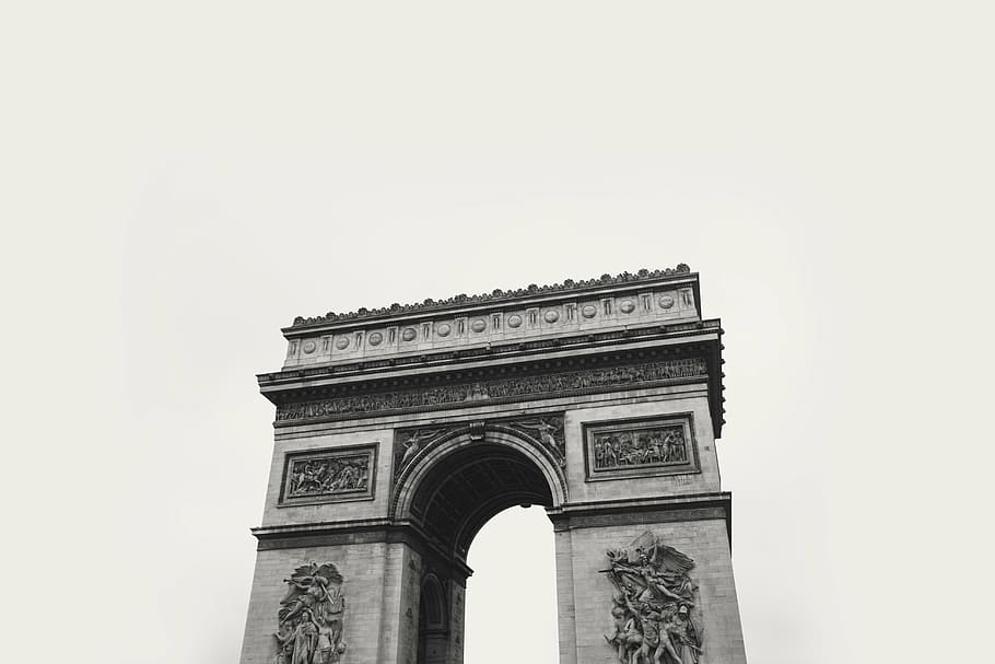 grayscale photo of Arch De Triompe, arc de triomphe de l'étoile, HD wallpaper