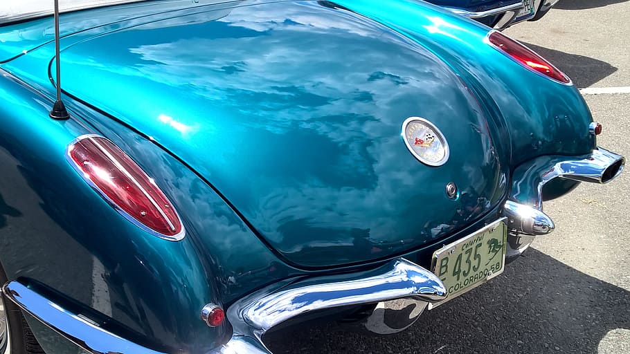 corvette, turquoise, trunk, 1958, car, motor vehicle, mode of transportation HD wallpaper
