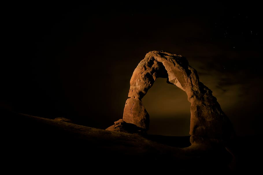 Arches National Park ,Utah, arch sculpture during nighttime, rock