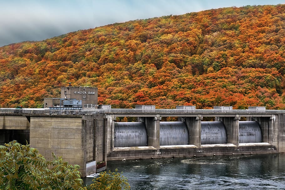 Dam, Fall, Water, Bridge, kinsu, landscape, nature, hydro, reservoir HD wallpaper