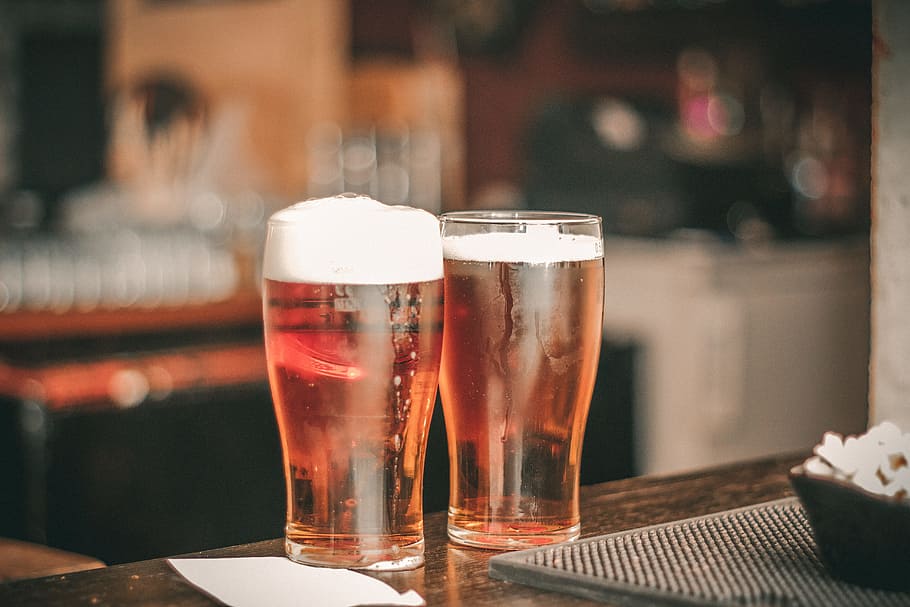 Depth of Field Photo of Two Pilsner Glasses, alcohol, alcoholic HD wallpaper