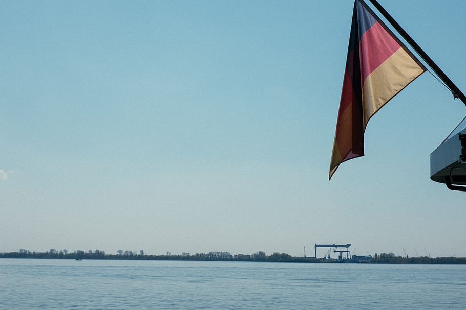 German flag on ship, other, sea, sky, travel Locations, blue HD wallpaper