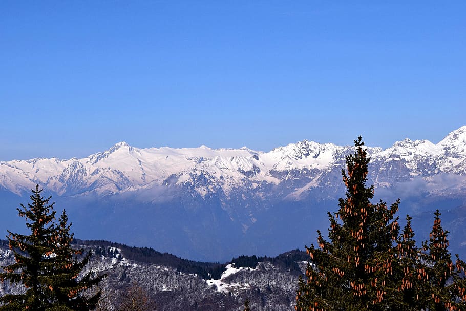 mountains, nature, snow, landscape, scenics, tree, mountain Peak HD wallpaper