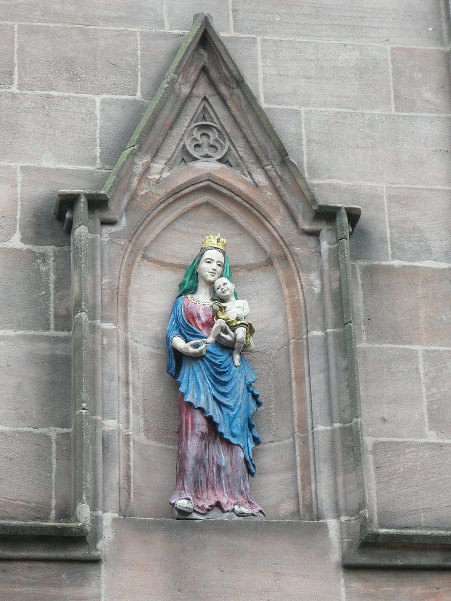 maria, statue, jesus, child, madonna, mother of god, sculpture HD wallpaper