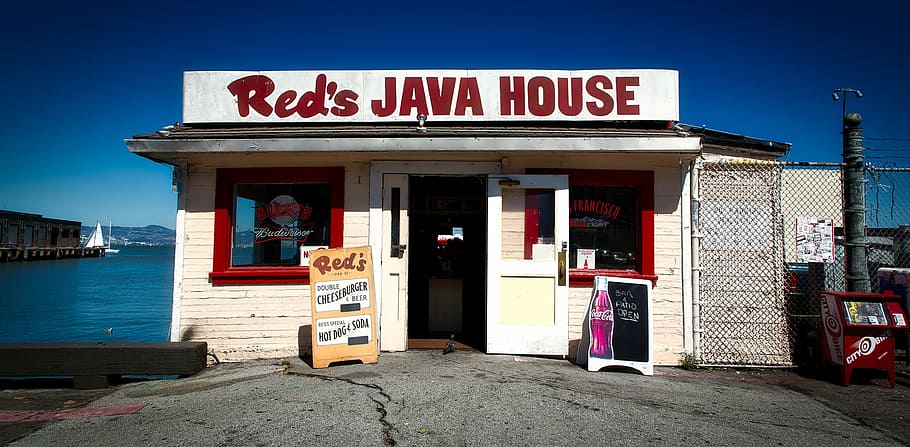white Red's Java House during daytime, eatery, cafe, coffee shop, HD wallpaper