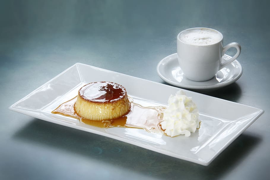 creme brulee with meringue, coffee, cup, espresso, dessert, drink, HD wallpaper