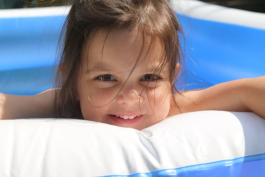 human face, smile, girl, pool, female, portrait, happy, young