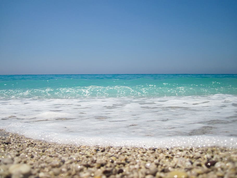landscape photography of seashore, background, beach, blue HD wallpaper