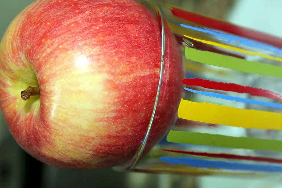 fruit, glass, apple, red, food, fresh, health, nutrition, natural HD wallpaper