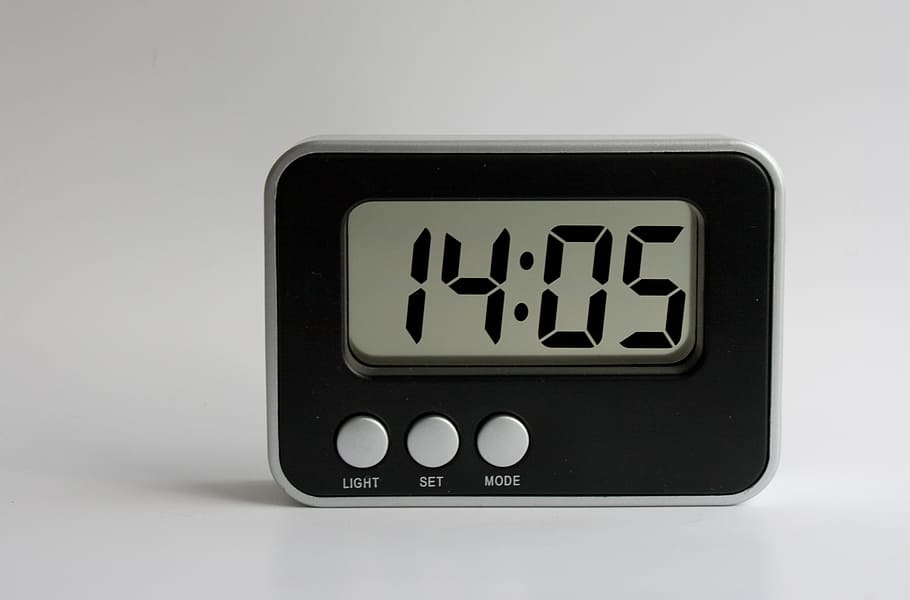 rectangular black and white digital clock displaying at 14:05 HD wallpaper