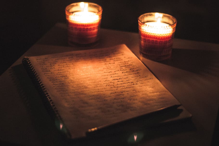 two candles beside notebook, block, text, depression, christmas HD wallpaper