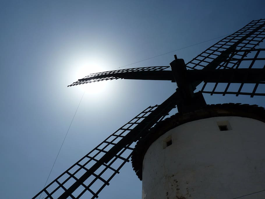 windmill, sun, sky, ancient, ecology, low angle view, built structure HD wallpaper