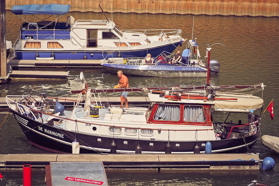 port, boats, anchorage, river, yachts, dock, water, marina, HD wallpaper