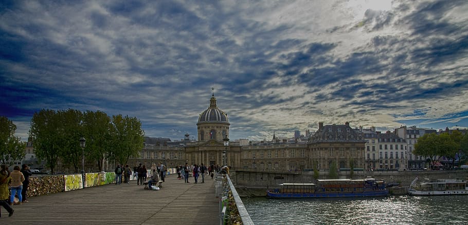 paris, bridge, water clouds, architecture, built structure HD wallpaper