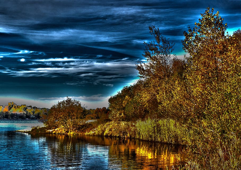 nature, pond, water, trees, sky, heaven, forest, landscape HD wallpaper