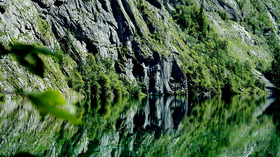 upper lake, königssee, reflection of berchtesgaden, massif, HD wallpaper