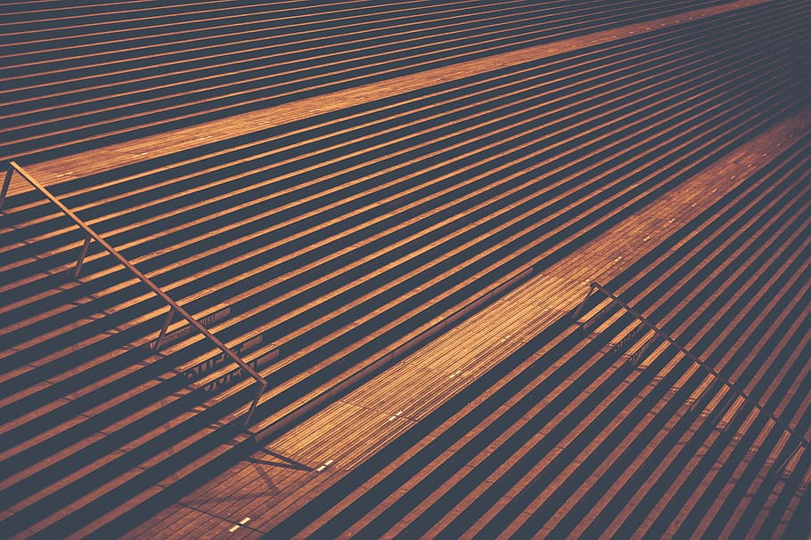 Multiple stairs with a single handrail and shadows, aerial photo of stairs HD wallpaper