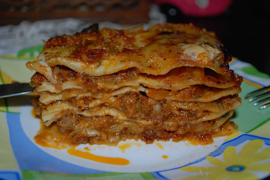 lasagna on plate, Eating, Dish, Dinner, Taste, food and drink HD wallpaper
