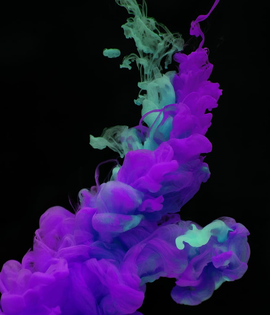 purple and teal smokes with black background, abstract, acrylic, HD wallpaper