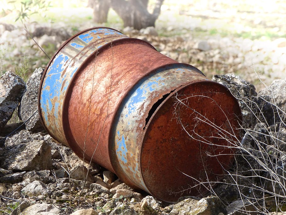 Barrel, Waste, Fuel, Old, rusty, outdoors, drum - container HD wallpaper