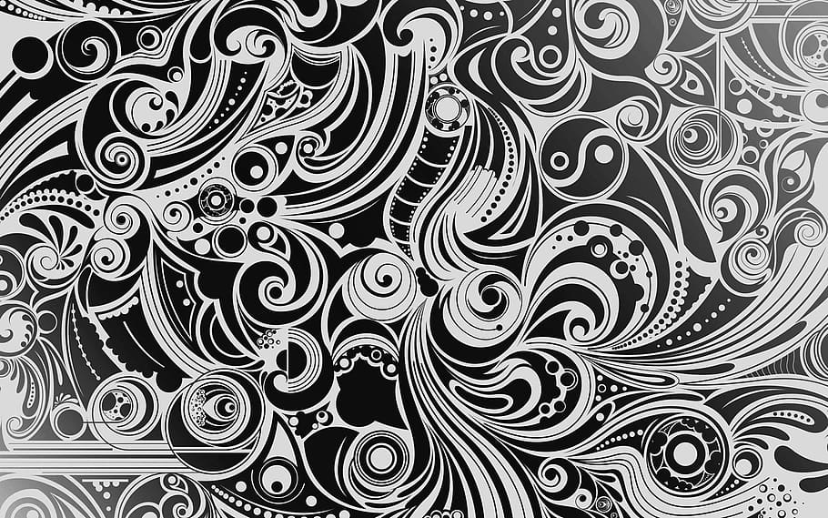 black and white digital wallpaper, abstract, carving, painting HD wallpaper