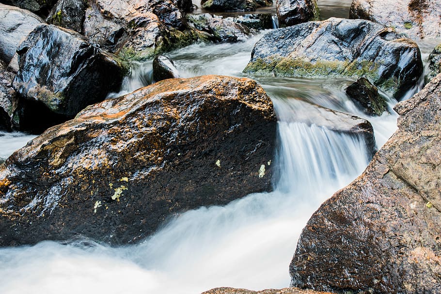 water, fall, stream, nature, outdoor, forest, fresh, natural HD wallpaper