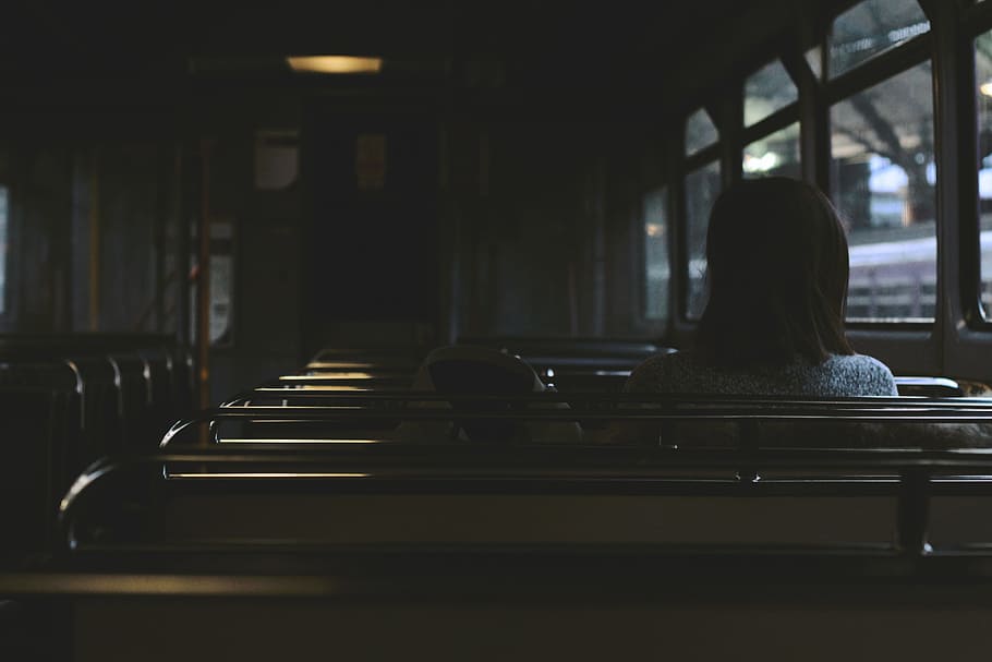 person sitting on bus chair, woman inside train, picture, journey HD wallpaper