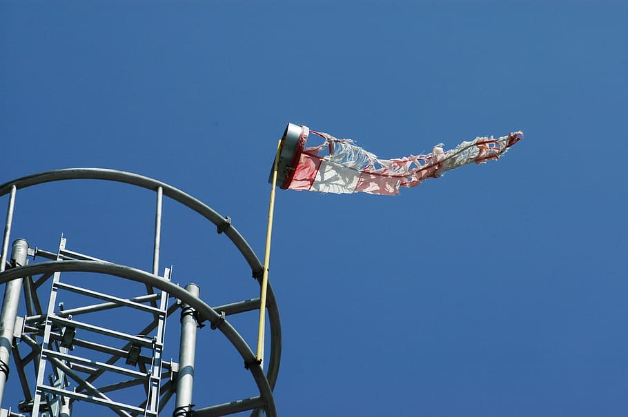 Mast, Ladder, Windsock, Ripped, sky, blue, outdoors, amusement Park Ride HD wallpaper
