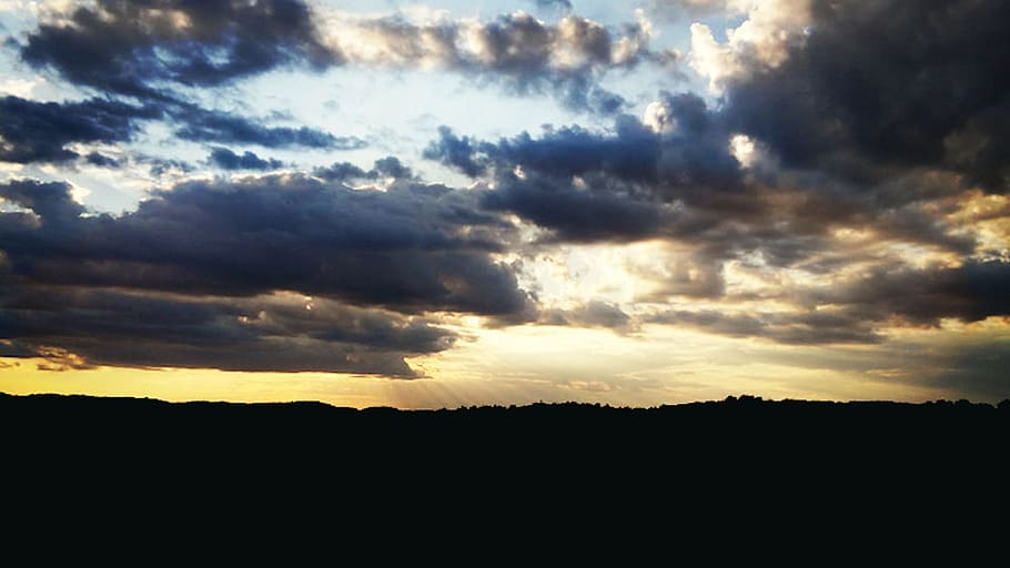 sunset, clouds, sky, landscape, summer, cloud - sky, silhouette HD wallpaper