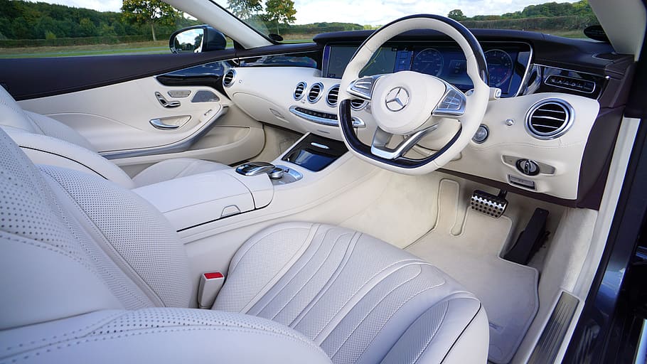 white Mercedes-Benz car interior, transport, auto, motor, design, HD wallpaper
