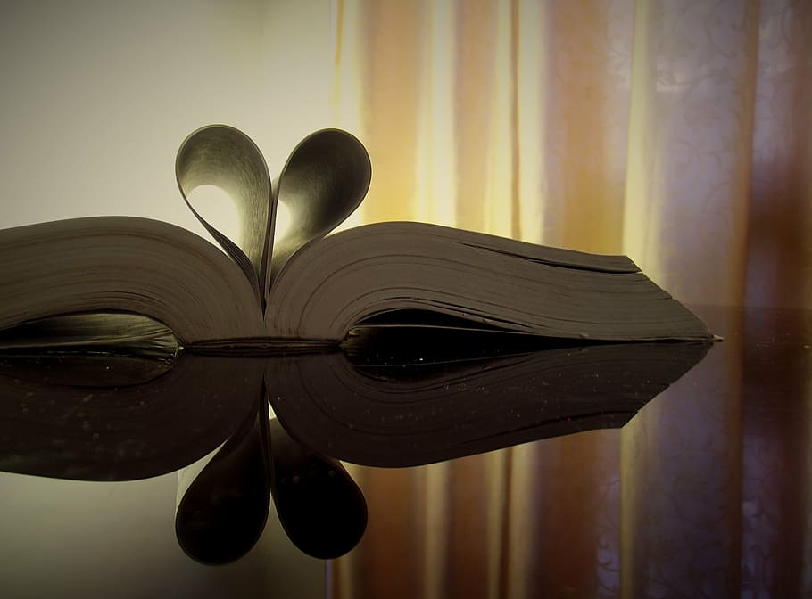 formed heart book on table, open book, education, reading, diary HD wallpaper