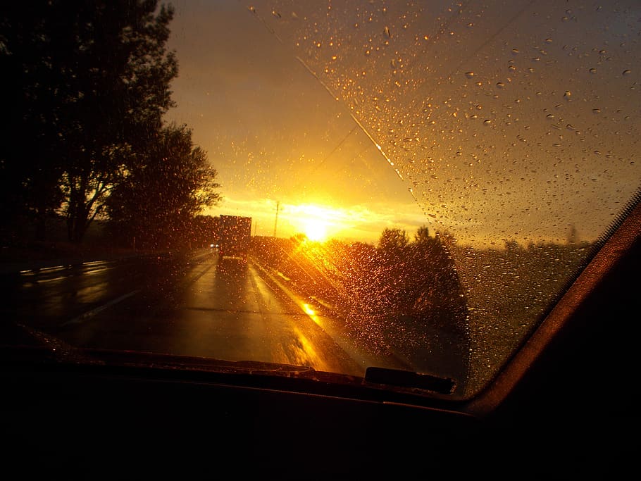 sunset, hungary, road, vehicle interior, transparent, car, glass - material HD wallpaper