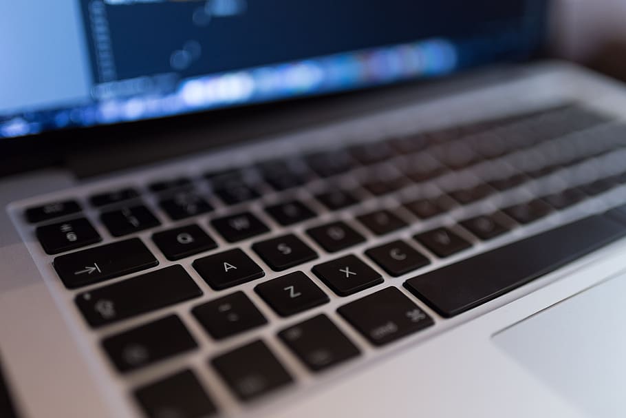 turned-on gray and black laptop computer close-up photo, coding HD wallpaper