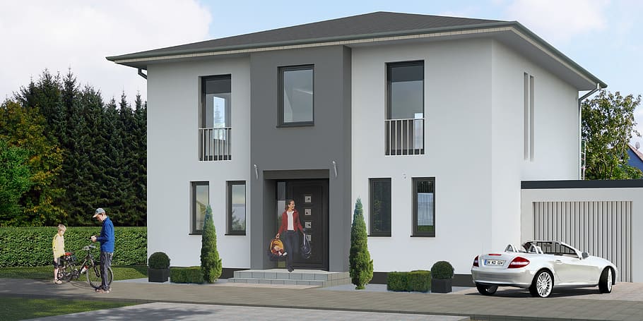 white house3D plan, single family home, villa, rendering, visualization HD wallpaper