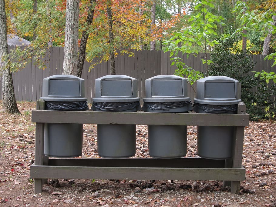 four gray trash bins, Trash Cans, Garbage, container, waste HD wallpaper