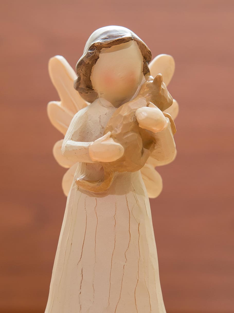angel holding bear plush toy wooden sculpture, guardian angel, HD wallpaper