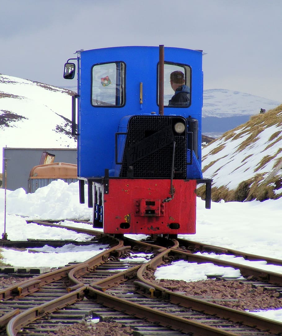 locomotive, railway, train, hills, engine, snow, metal, vintage, HD wallpaper