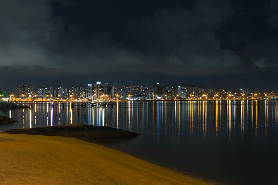 body of water near city, reflection, lights, cityscape, city lights HD wallpaper