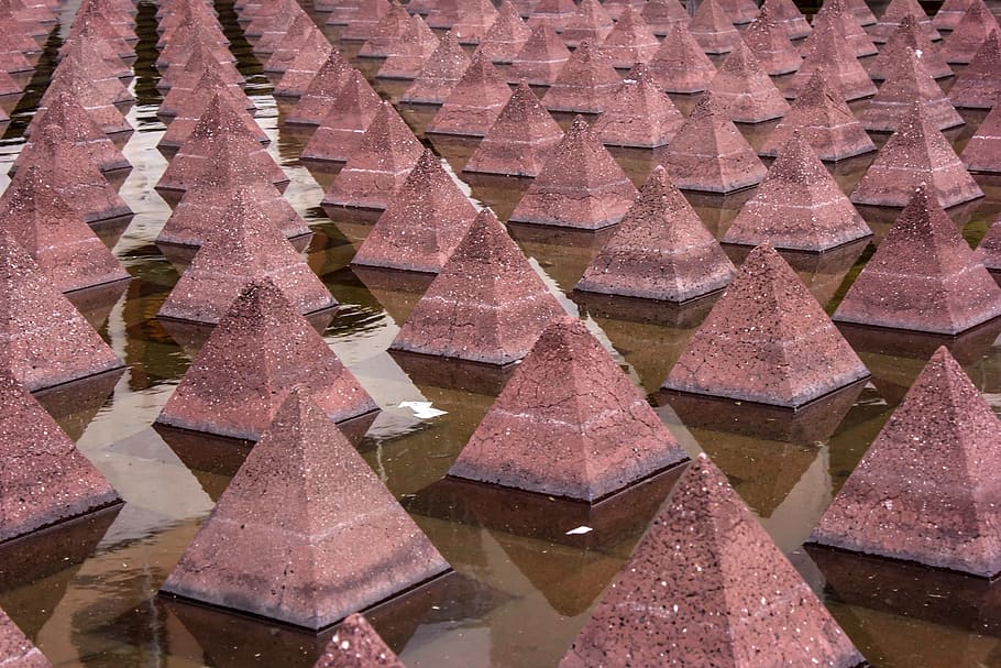 Pattern, Geometry, Pyramid, Work, Lake, installation, vanishing point HD wallpaper