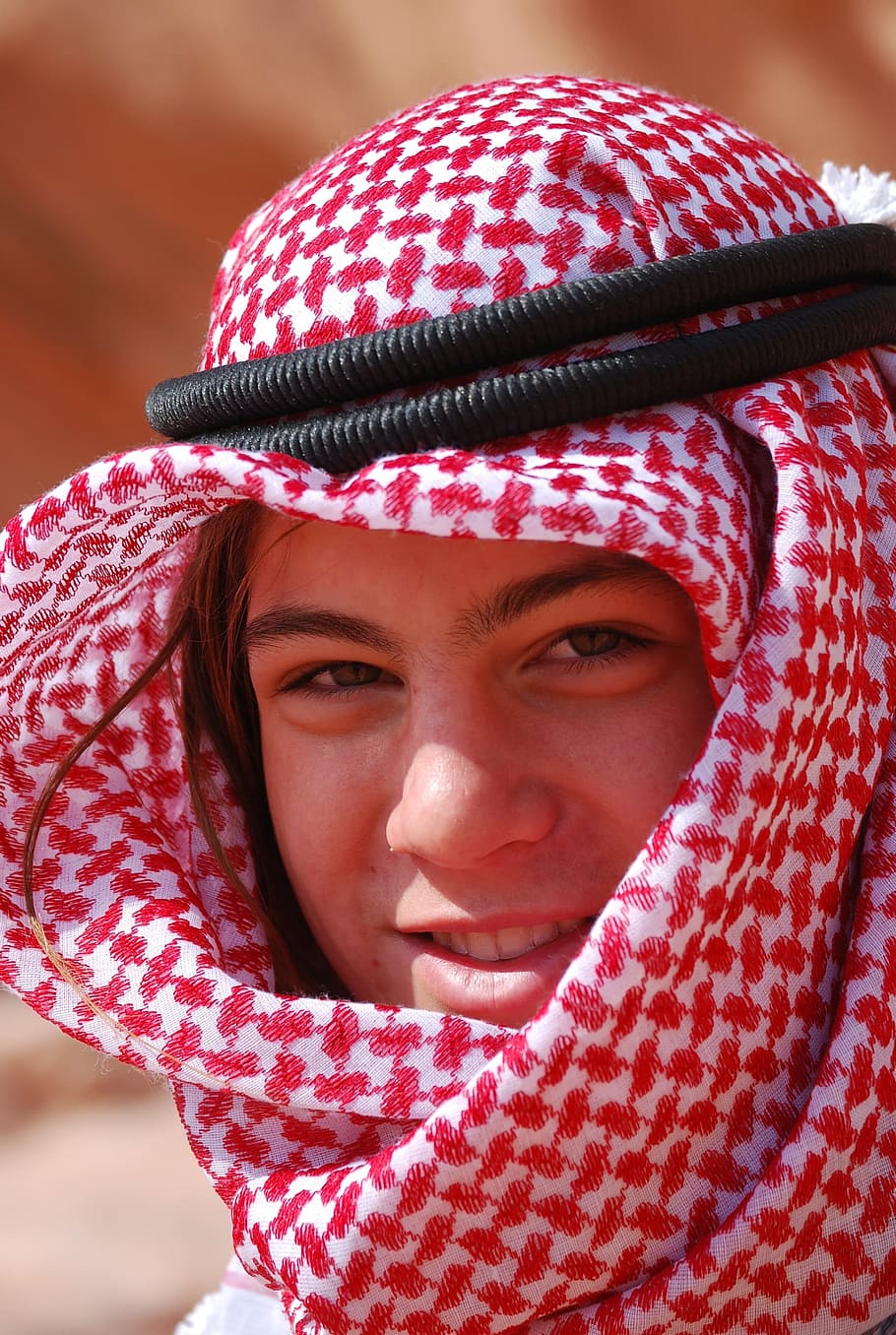 Young, Boy, Desert, Scarf, people, outdoors, portrait, smiling HD wallpaper
