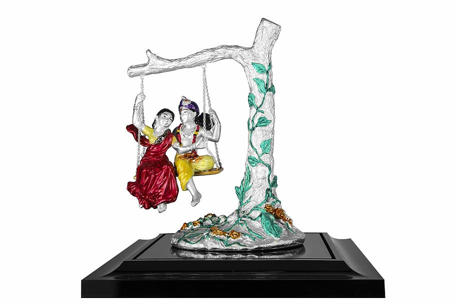 two person riding on the swing illustration, radha, krishna, hindu